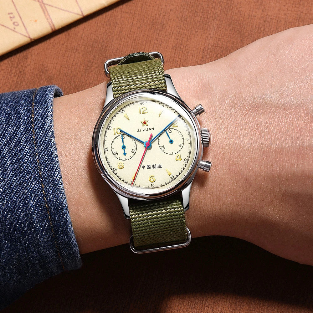 SEAKOSS 38mm Men's 1963 Chronograph Mechanical Watch Pilot with Seagull Movement ST1901 Air Force Aviation Sapphire Goose 38mm