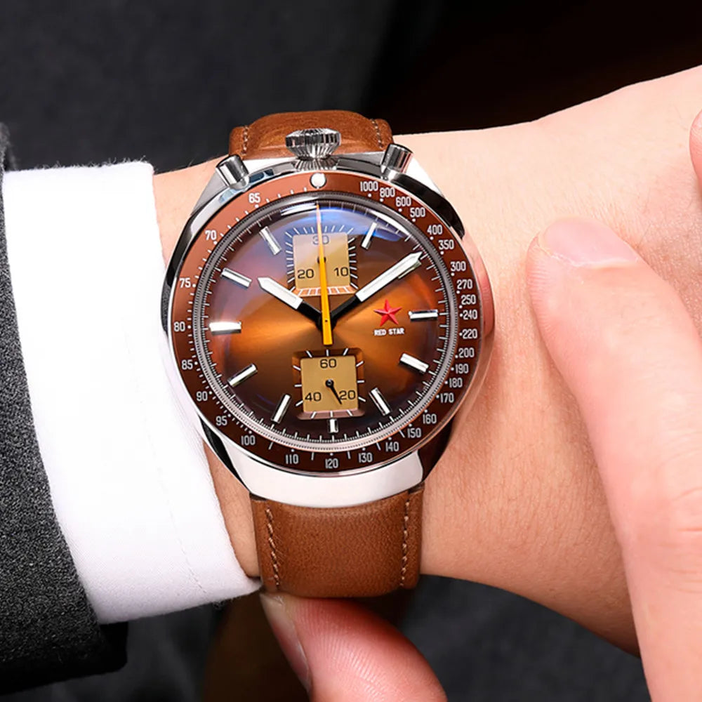 Red Star Bullhead Series 1963 Chronograph ST1901 Movement Super Luminous 42mm Pilots Men's Mechanical  Wristwatches Gooseneck
