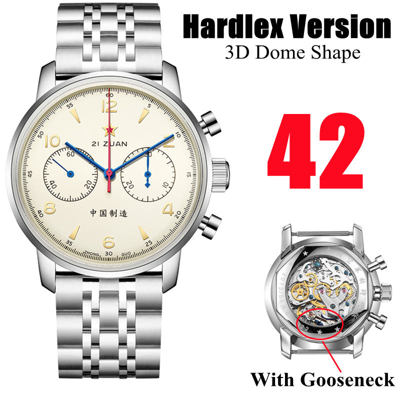 SEAKOSS Seagull 1963 42mm Men Chronograph 3D Dome Hardlex Glass Steel Strap Men's Pilot Seagull ST1901 Movement Mechanical Wristwatches