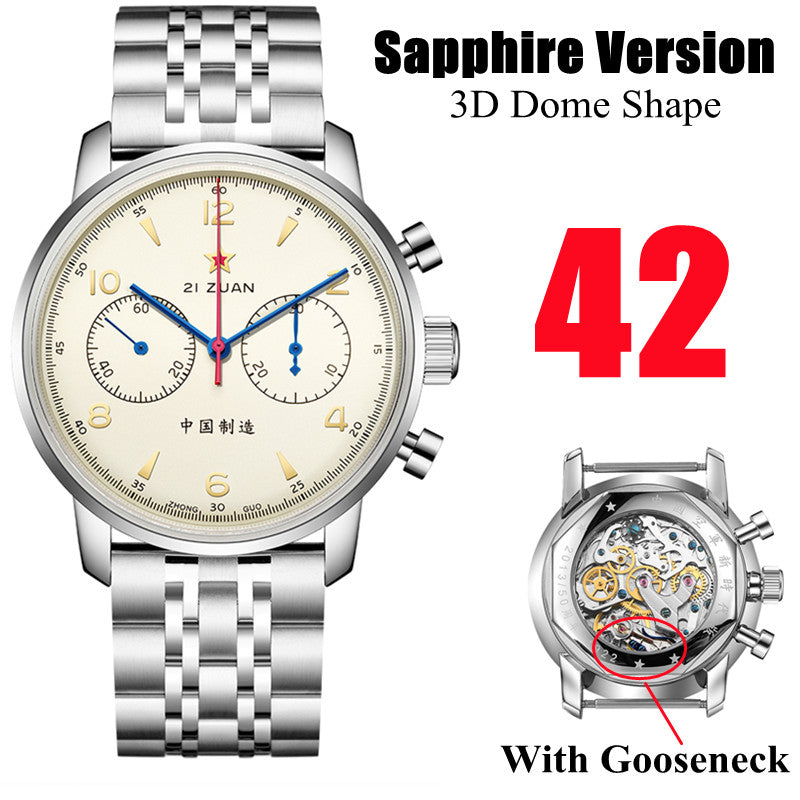 SEAKOSS Seagull 1963 42mm Gooseneck Chronograph Sapphire Glass Men Pilot Seagull ST1901 Movement Mechanical Watches