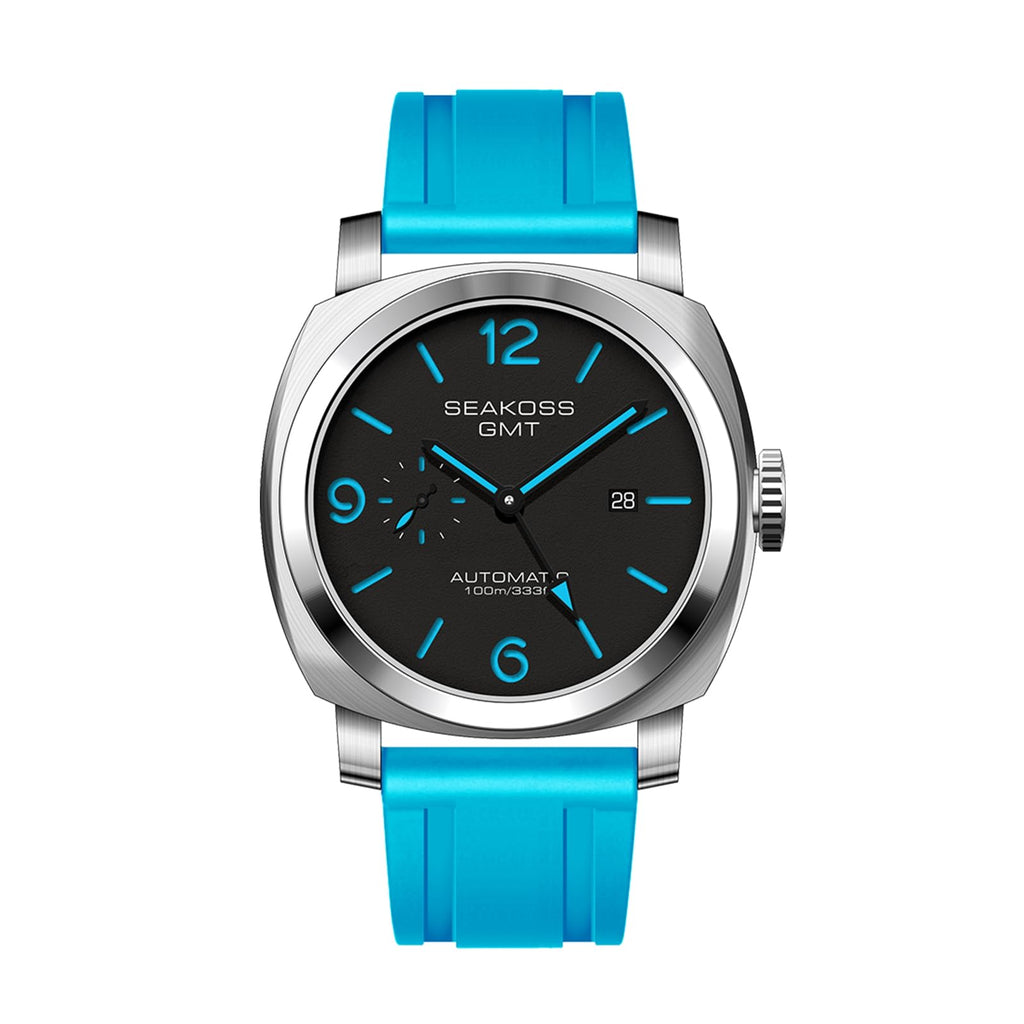 SEAKOSS GMT Watches for Men Automatic 45MM Date 10ATM Waterproof Seagull ST2557 Movement LuminousStainless Steel Sapphire Glass Mechanical Wristwatches