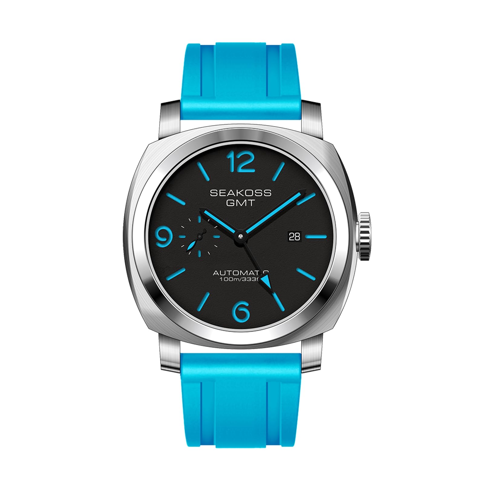 SEAKOSS GMT Watches for Men Automatic 45MM Date 10ATM Waterproof Seagull ST2557 Movement LuminousStainless Steel Sapphire Glass Mechanical Wristwatches
