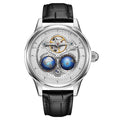 SEAKOSS Double Globe Automatic Watch for Men – Luxury Mechanical Wrist Watch with Open Heart & Leather Strap