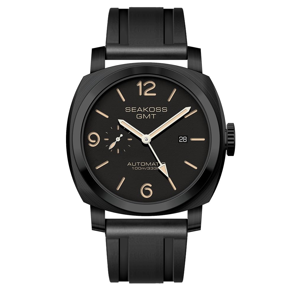 SEAKOSS GMT Watches for Men Automatic 45MM Date 10ATM Waterproof Seagull ST2557 Movement LuminousStainless Steel Sapphire Glass Mechanical Wristwatches\