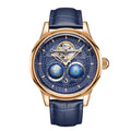 SEAKOSS Automatic Mechanical Wrist Watch for Men, 3D Earth Dial, Open Heart Movement, Stainless Steel & Leather Strap