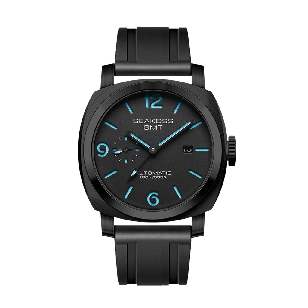 SEAKOSS GMT Automatic Watch for Men 45mm, Self Winding Mechanical Wrist Watch with Seagull ST2557 Movement, Sapphire Crystal, 10ATM Waterproof, Luminous Hands, Stainless Steel Date Watch