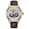 SEAKOSS Automatic Mechanical Wrist Watch for Men, 3D Earth Dial, Open Heart Movement, Stainless Steel & Leather Strap