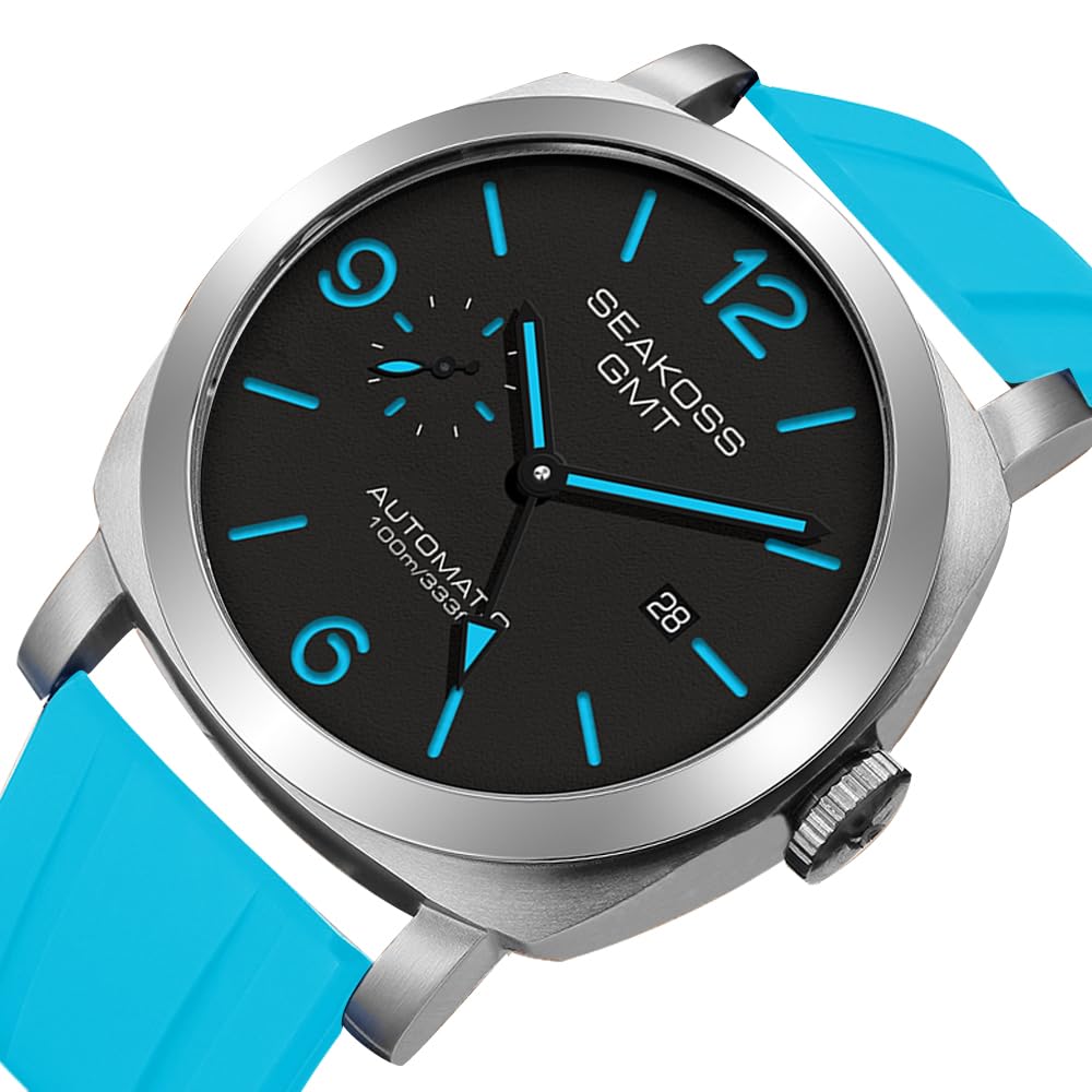 SEAKOSS GMT Watches for Men Automatic 45MM Date 10ATM Waterproof Seagull ST2557 Movement LuminousStainless Steel Sapphire Glass Mechanical Wristwatches