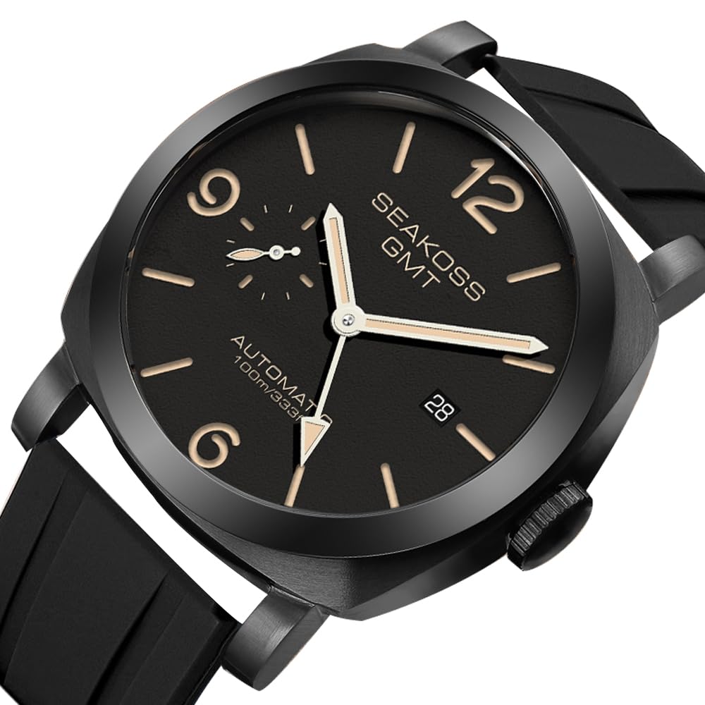 SEAKOSS GMT Watches for Men Automatic 45MM Date 10ATM Waterproof Seagull ST2557 Movement LuminousStainless Steel Sapphire Glass Mechanical Wristwatches\
