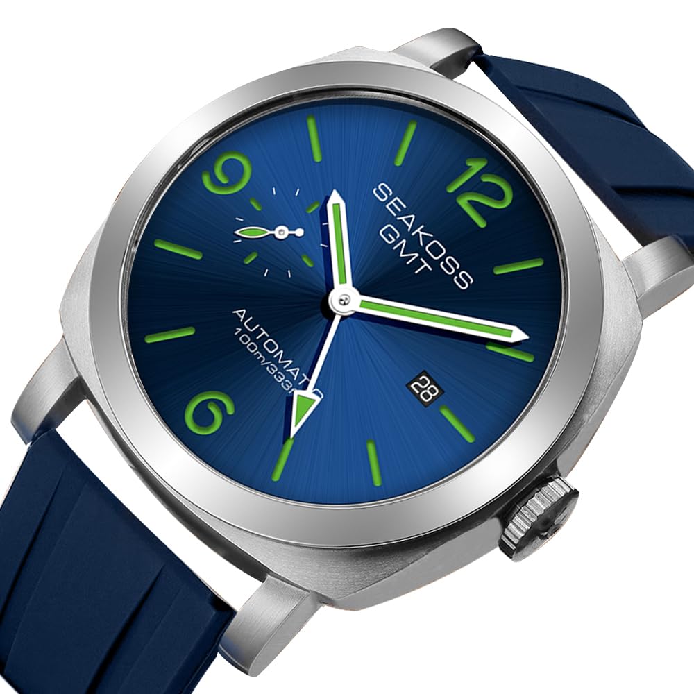 SEAKOSS GMT Automatic Watch for Men 45mm, Self Winding Mechanical Wrist Watch with Seagull ST2557 Movement, Sapphire Crystal, 10ATM Waterproof, Luminous Hands, Stainless Steel Date Watch（副本）