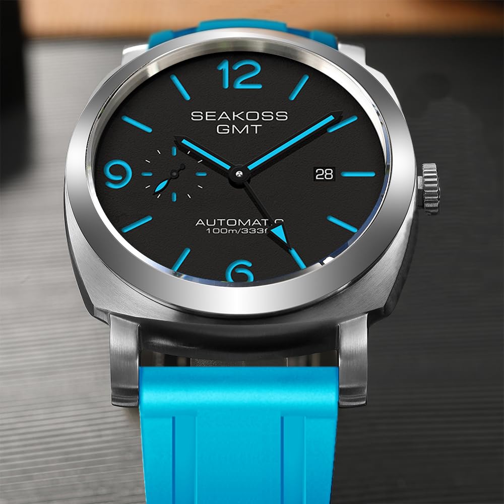 SEAKOSS GMT Watches for Men Automatic 45MM Date 10ATM Waterproof Seagull ST2557 Movement LuminousStainless Steel Sapphire Glass Mechanical Wristwatches