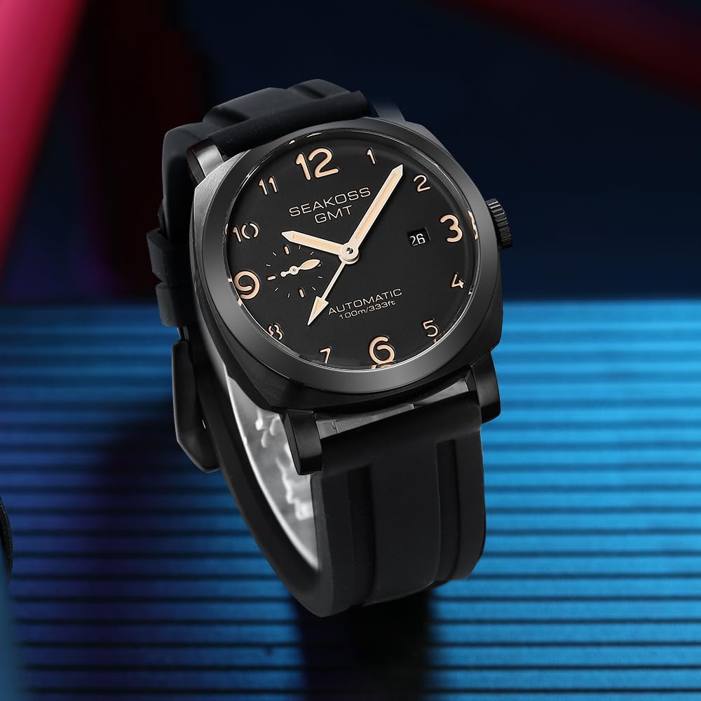 SEAKOSS GMT Watches for Men Automatic 45MM Date 10ATM Waterproof Seagull ST2557 Movement LuminousStainless Steel Sapphire Glass Mechanical Wristwatches\
