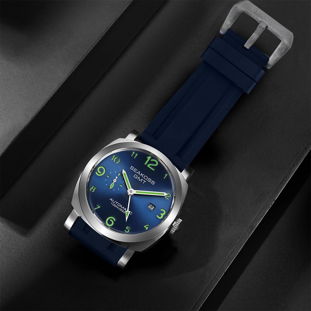 SEAKOSS GMT Automatic Watch for Men 45mm, Self Winding Mechanical Wrist Watch with Seagull ST2557 Movement, Sapphire Crystal, 10ATM Waterproof, Luminous Hands, Stainless Steel Date Watch（副本）