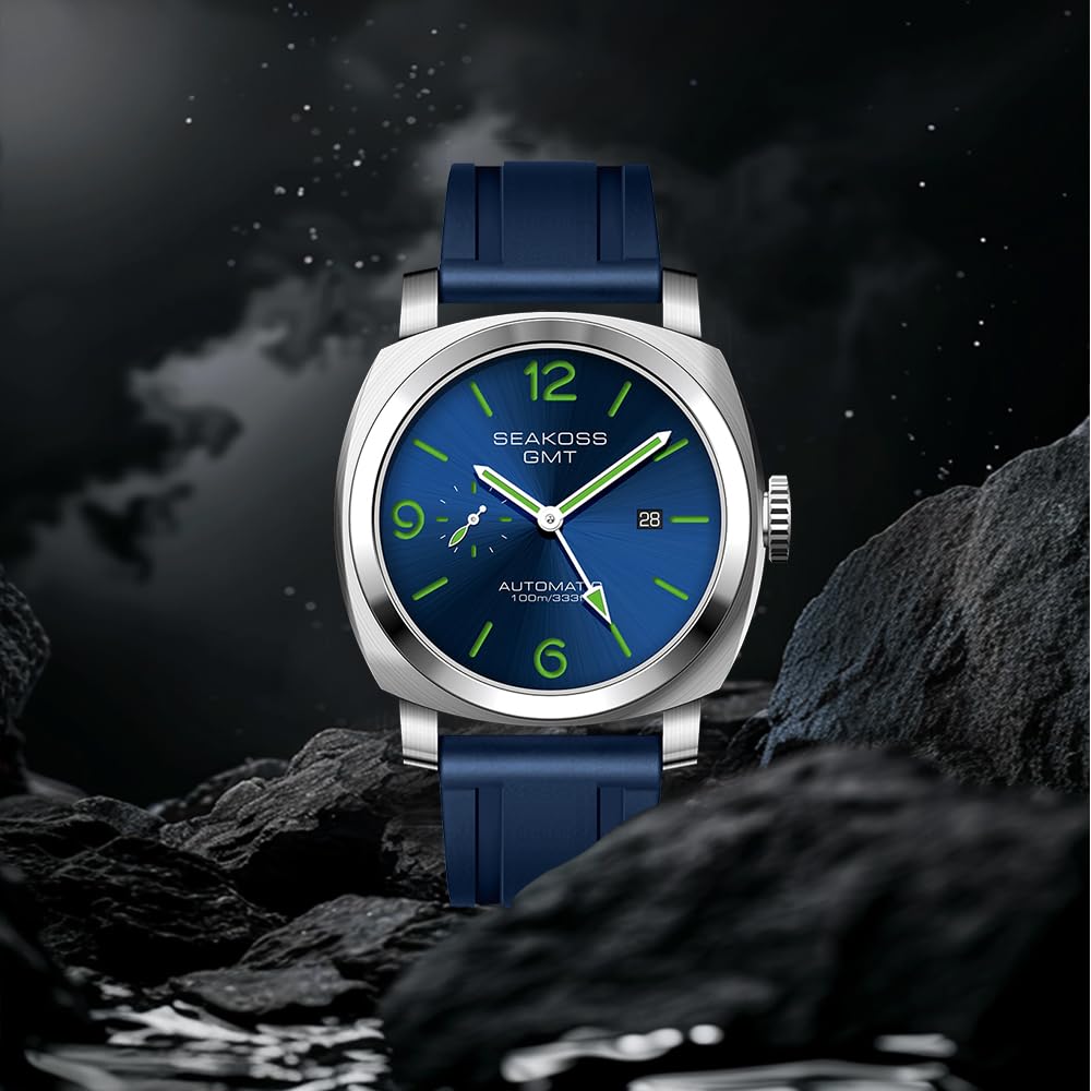 SEAKOSS GMT Automatic Watch for Men 45mm, Self Winding Mechanical Wrist Watch with Seagull ST2557 Movement, Sapphire Crystal, 10ATM Waterproof, Luminous Hands, Stainless Steel Date Watch（副本）